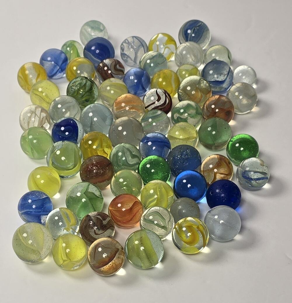 Lot Of 64 Vintage Mid Size Multicolor Glass Marbles